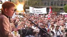 PDS-Kundgebung am 1. Mai 2002 auf dem Alexanderplatz; Foto: Elke Brosow