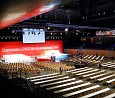 Vorbereitung des Wahl-Parteitages in der Berliner Max-Schmeling-Halle; Foto: Axel Hildebrandt